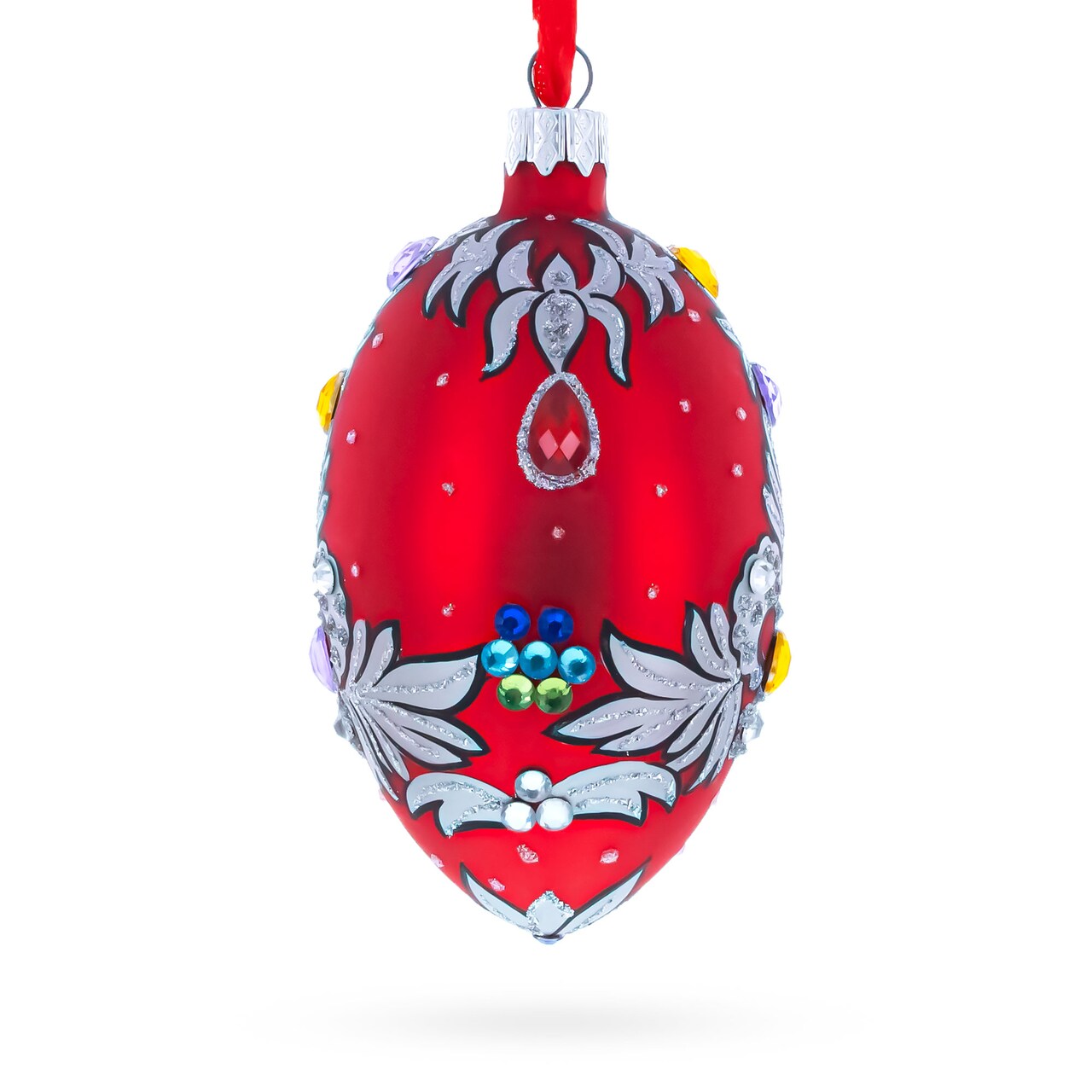 Florence Designer Jeweled Pendant Necklace Glass Egg Christmas Ornament 4 Inches